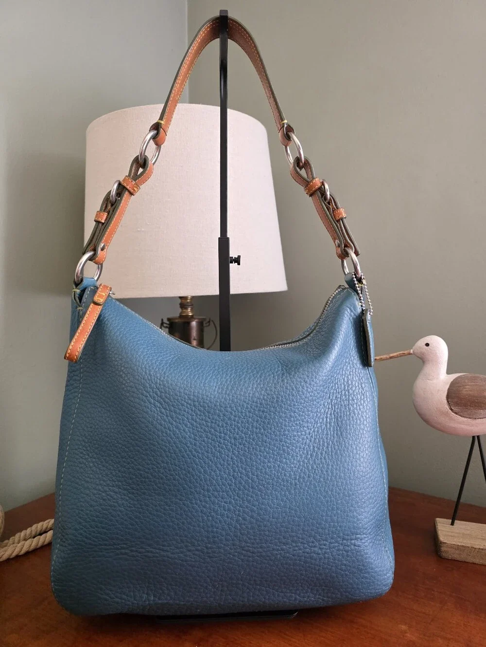 Coach 8E98 Chelsea Hobo Deep Teal Blue Pebbled Leather Shoulder Bag Y2K Vintage